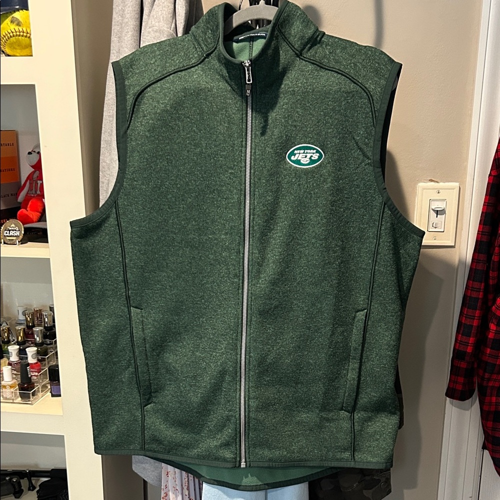 Cutter & Buck Forest Green Zip-Up Vest with NY JETS Emblem